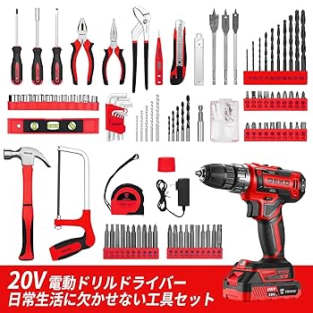 Amazon | 【20V電動ドリル付き】186点本組 工具セット ホーム